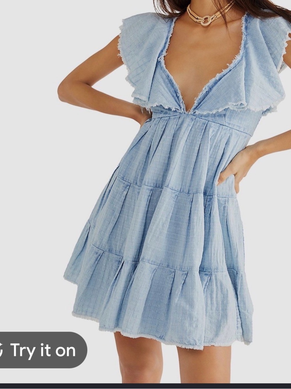 Free People undone tiered mini dress in sea spray blue